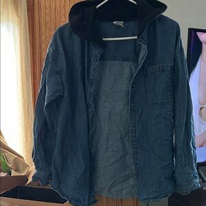 Forever 21 Dark Blue Denim Shirt with Black Hood